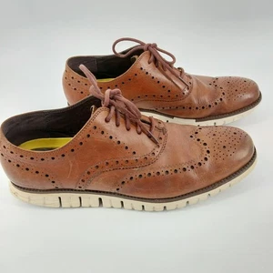 Cole Haan Zero Grand Wingtip Oxford Shoes Mens Size 11.5 (M) Tan Has Ware - Picture 1 of 14