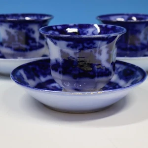 Flow Blue Ironstone - Hong Kong - 3 tazas y platillos sin mango - Imagen 1 de 5