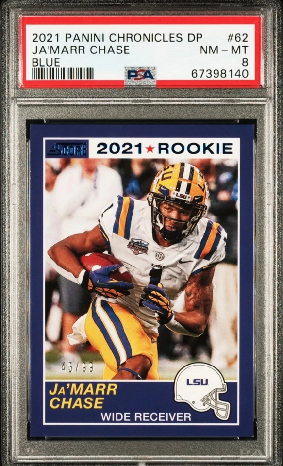 Ja'marr Chase PSA 8 PANINI 2021 CHRONICLES DRAFT PICKS BLUE #62 ROOKIE RC /99  - Image 1 of 2