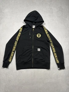 AAPE By A Bathing Ape Black Full Zip Hoodie Gold Logo Tape M Y2K Streetwear - Bild 1 von 24