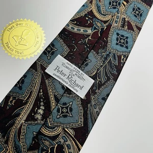 Vintage Robert Talbott Seidenkrawatte burgunderrot, blau & creme 57 x 3,75 Zoll  - Bild 1 von 12