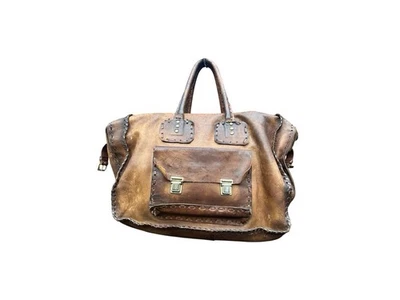 RARO Bolso de Lona de Cuero con Cordones de Fin de Semana Punto de Látigo Años 60 70 Foto 1 de 4