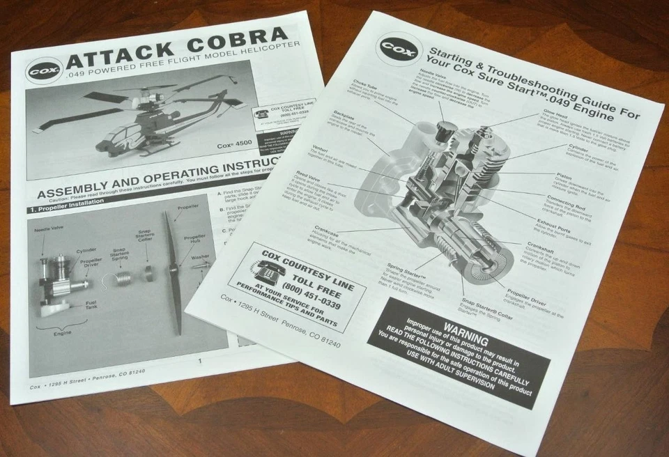 Cox .049 Powered Engine FreeFlight ATTACK HELICOPTER & TROUBLESHOOTING GUIDE - Image 1 of 1
