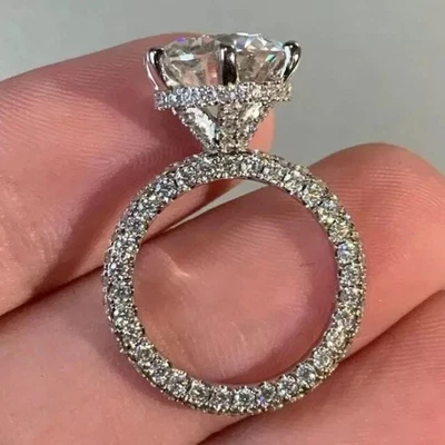 2Ct Round Cut Real Moissanite Full Eternity Wedding Ring 14K White Gold Plated - Image 1 of 4