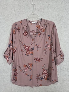 Dusty Rose geblümte Bluse Medium Rollriegelärmel Oberteil Halbmond & Willough rosa - Bild 1 von 8