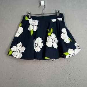 Hollister Minirock blau Blumen Medium weiß grün Hibiskusmuster elastischer Bund - Bild 1 von 7