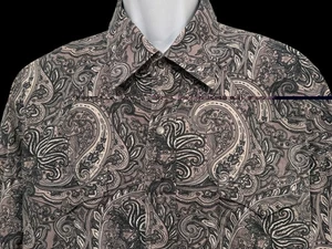 Stetson Men Shirt Western 2XL TALL Paisley Logo Pearl Snap Buttons Flap Pockets - Picture 1 of 12