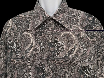 Stetson Men Shirt Western 2XL TALL Paisley Logo Pearl Snap Buttons Flap Pockets - Image 1 of 4