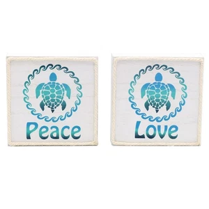 Dennis East Sea Turtles Peace Love Holz Box Schilder 2er Set - Bild 1 von 3
