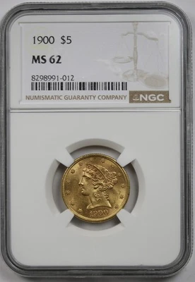 1900 年 5 美元 NGC 评级 MS 62 Liberty Head 金半鹰 — 第 1/4 张图片