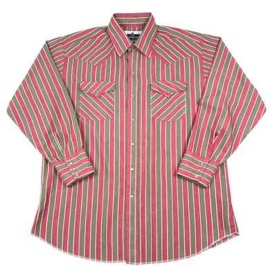 Vintage Panhandle Slim Western Pearl Snap Shirt Striped Mens 17 Faded Red Green - Image 1 of 4