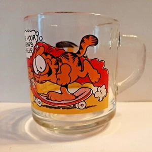 Garfield Odie Anchor Hocking Clear Glass Coffee Mug Cup Jim Davis Vintage 1978 - Picture 1 of 8