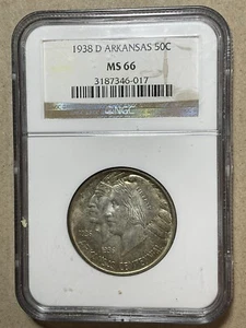 1938 D 50c Arkansas Commemorative Half Dollar NGC MS66 High Grade No Reserve - Picture 1 of 4