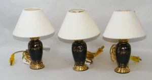 (3) BLACK & GOLD MINIATURE LAMPS 8 1/2" TALL WITH SHADES - Picture 1 of 12