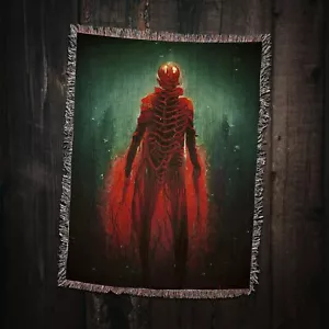 Red Demon Woven Blanket Skeleton Decor Vintage Novelty Blanket - Picture 1 of 2