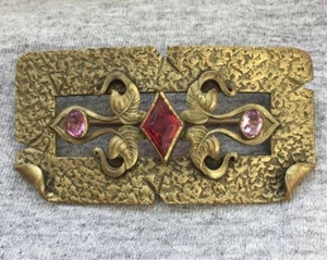 Antique Victorian Sash Brooch Pin C Clasp crystals art nouveau gold tone Rare LG - Picture 1 of 7