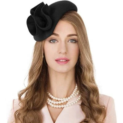 Wool Felt Fascinator Hats For Women Ladies Party Dress Formal Church Pillbox Hat - Image 1 of 4