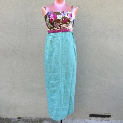 Emma Domb винтажный блестками спагетти ремень платье длинный бирюзовый коктейль ретро XS - Изображение 1 из 4