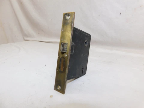 1900's DOOR MORTISE LOCKSET Solid Brass CRAFTSMAN Style Original ORNATE Cover