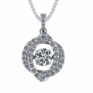 925 Sterling Silver Pure Brilliance Dancing Stone Swirl CZ Pendant Jewlery Gift - Picture 1 of 13