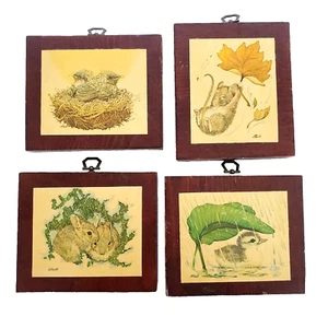 Vintage Mouse, Duck, Birds And Bunny Fall Decoupage On Wood Hanging Art Handmade - Picture 1 of 7
