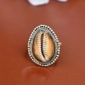 Cowrie Shell Gemstone Ring 925 Sterling Silver Statement Ring Dainty Ring Gift - Picture 1 of 9