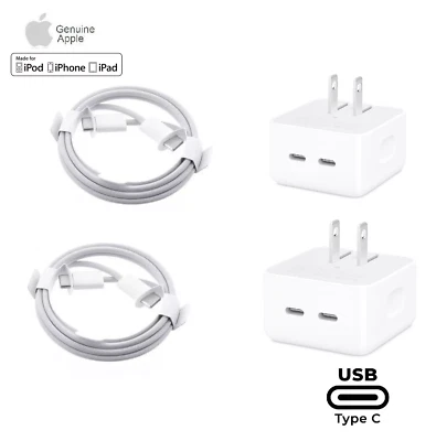 ✅ Genuine Apple 35W Dual USB-C Port Adapter A2571 iPhone 15 / 16 +Charging Cable - Image 1 of 3