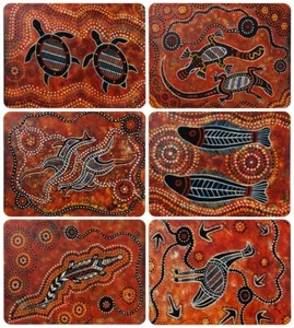 6 PLACEMATS + 6 COASTERS - CORK - ABORIGINAL ART - AUSTRALIA, INDIGENOUS, GIFT - Picture 1 of 11