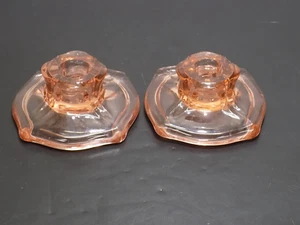Paar Kerzenständer Heisey Flamingo rosa Glas kleine Hausbesetzer #99 - Bild 1 von 6