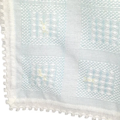 Vintage Crochet Floral Checks Blue & White Baby Blanket 31" X 31" - Image 1 of 3