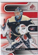 2022-23 UD SP GAME USED RED PARALLEL #110 BLUE JACKETS ELVIS MERZLIKINS /228