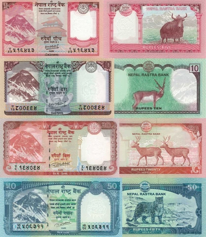 Nepal 4 PCS Set: 5 to 50 Rupees (2019/2020) - p-76b to p-79b Animal Set UNC Cover