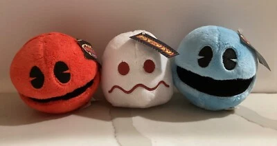 Bandai PAC-MAN Plush Lot: Blinky, White Ghost, Inky - 4" NEW - Image 1 of 4