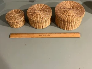 Penobscot Indian Wabanaki Native American nesting basket sweet grass graduated - Picture 1 of 6