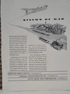 American Barge Line Co. Campbell Transportation Fortune 1942 anuncio impreso Segunda Guerra Mundial tercer trimestre - Imagen 1 de 2