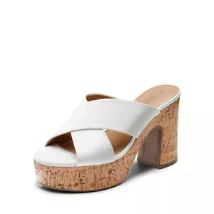 Women Side Sandals Platform High Chunky Block Heel Slip On Summer Sandals - Picture 1 of 23