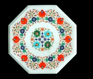 12" Marble Table top semi precious stones pietradura inlay Work handicraft - Picture 1 of 4