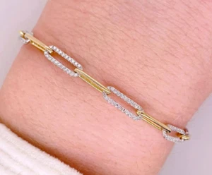 Bracciale fermacarte creato in laboratorio taglio tondo diamanti 2,90 ct placcato oro giallo 14 kt - Foto 1 di 3