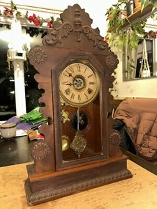 Vintage Gilbert Mantel Clock Citizen No. 21 Antique Farm Wood Project Pendulum - Picture 1 of 8