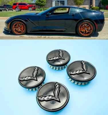 NEW Set of 4 Black  Wheel Center Cap For C7 Black Flags Corvette 68mm 2.7" - Image 1 of 4