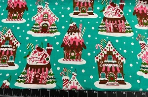 Tina Scrap 9"x21" Christmas Gingerbread House Cookie Candy Village FABRIC COTTON - Picture 1 of 1