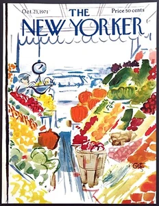 1971 Farmers Market Produce Stand by Arthur Getz Oct 23 New Yorker COVER ONLY - Picture 1 of 1