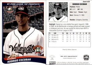 Rodrigo Escobar 2004 Choice New York-Penn League Top Prospects #23 Card