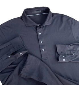 Greyson Polo Shirt Performance Long Sleeve Black G Logo Solid Black Men Sz L - Picture 1 of 8