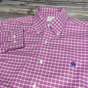 Brooks Brothers Mens Purple Checkered Button Down Long Sleeve Shirt Size Small - Picture 1 of 6