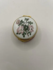 Birmingham Emaille - hellrosa/rosa Blumen aufklappbare Schmuck-/Pillendose - Bild 1 von 11