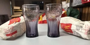 2 PC VTG Set Amethyst Purple Coca-Cola Glass Tumbler 16oz Libbey McDonald's - Picture 1 of 2