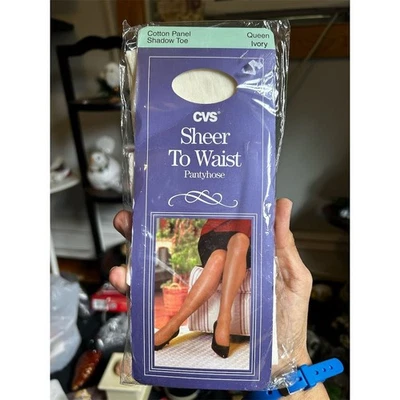 Pantimedias vintage CVS transparentes a la cintura marfil brillantes talla grande Q Foto 1 de 4