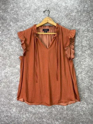 Camisa Top Rachel Zoe Para Mujer XL Óxido Volantes Manga Boho Campesina Foto 1 de 4