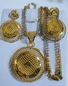 22K 916 Real Pure Gold Round Set of Earring Necklace 21”/21.5” long 20.1g 3.2m - Picture 1 of 24